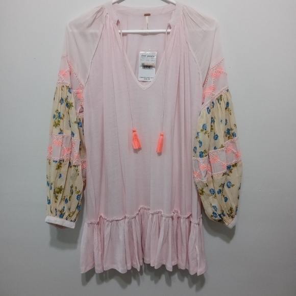 Free People Pink Floral Mist Combo Tunic Top / Dress  Size Small - Picture 12 of 12